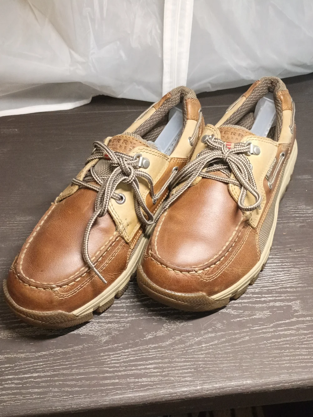 Sperry Two-Tone Brown and Tan Leather Boat Shoes. Men's 10M. Like NEW!!!